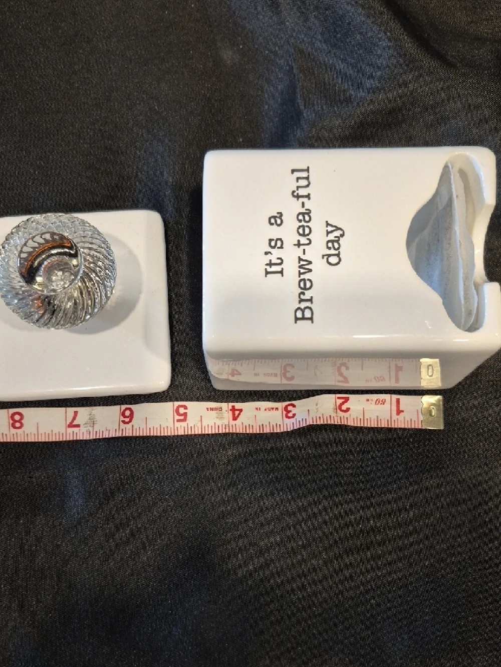 Mud Pie White Ceramic Tea Bag Caddy with Glass Knob 